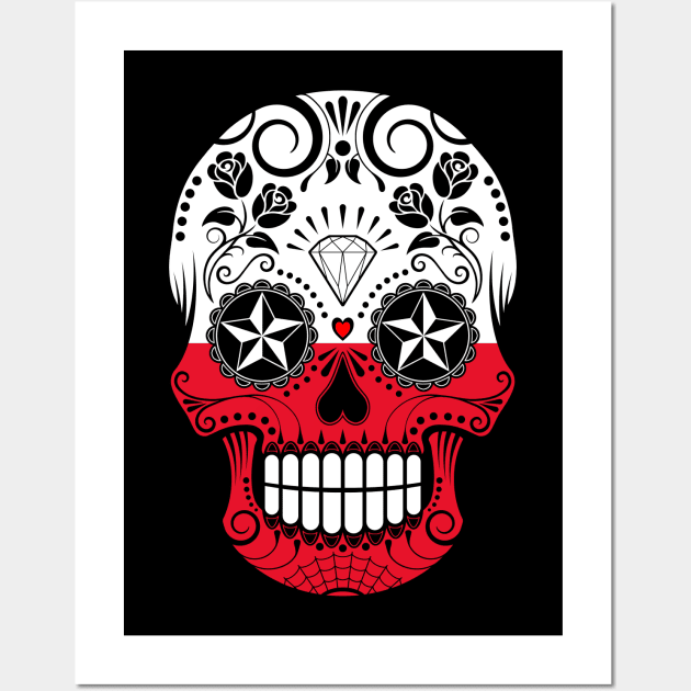 Polish Flag Sugar Skull with Roses Wall Art by jeffbartels